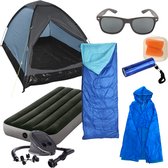 Festbox - forfait camping tout en 1 - tente pop-up 2 personnes - sac de couchage - matelas pneumatique - pompe à air - poncho - bouchons d'oreilles - serviette - oreiller