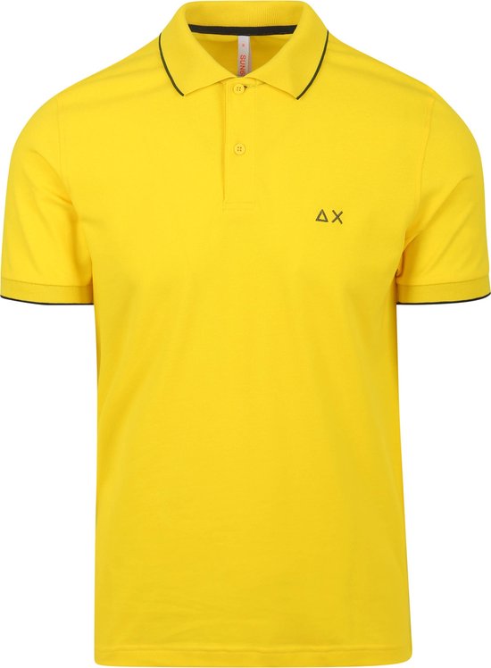 Sun68 - Poloshirt Small Stripe Collar Geel - Modern-fit - Heren Poloshirt Maat XL
