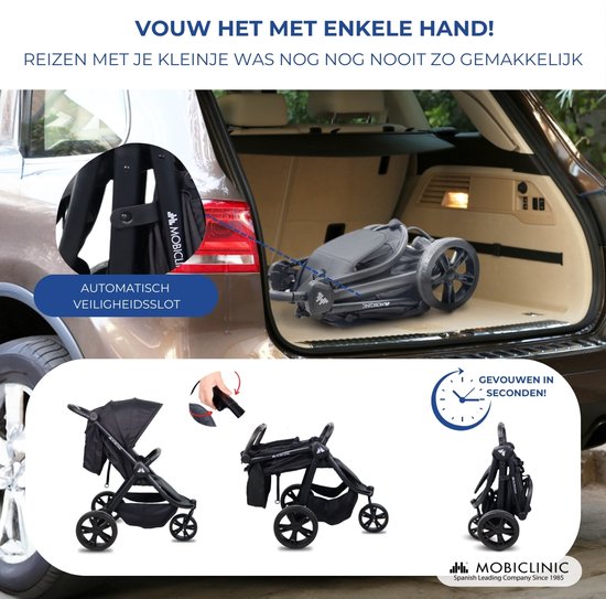 Mobiclinic Agnes - Kinderwagen met 3 wielen - Lichtgewicht - Buggy - Terreinwielen - 5-puntsgordel - Sport-Kinderwagen - Achterzak - Zwart van Mobiclinic — afbeelding 4