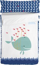 Gewatteerd beddengoed met ritssluiting HappyFriday Moshi Moshi Whale Multicolour 105 x 200 cm
