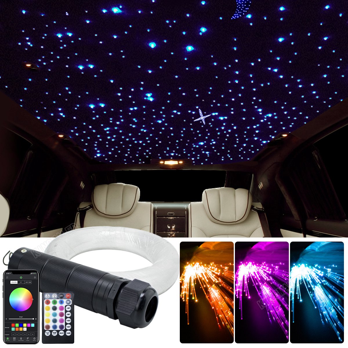 BlindenburgCreations® - Auto Dak Ster Lichten App - DC12V 6W Rgbw - Led Glasvezel Ster Plafond Licht Kits 100 - 460Pcs voor Sterrenhemel Glasvezel Verlichting