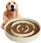 Bastix - Keramische voederbak voor honden, 1,5 kopjes, langzame voerbak voor kleine, middelgrote en grote rassen, anti-slikken, langzamer voor plezier voor huisdieren (crèmewit, 21 cm kom)