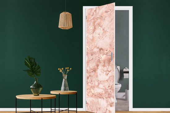 Sticker de porte Marbre - Luxe - Or rose - Rose - Glitter - Aspect marbre - 95x215 cm - Poster de porte
