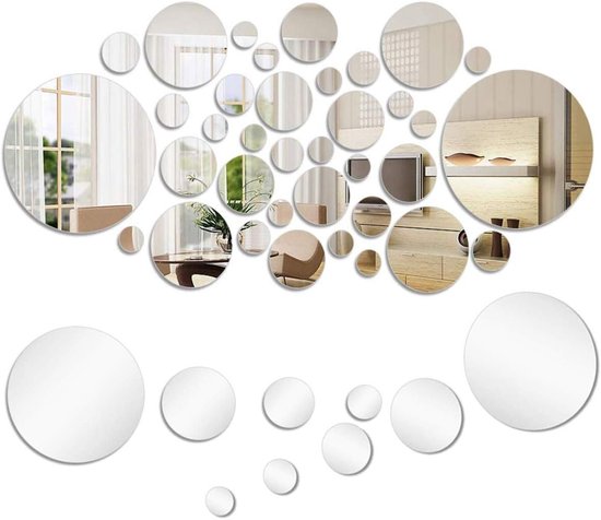 Bubble spiegel - Bubbel spiegel - 56 stuks spiegel muurstickers - Spiegel muurstickers acryl - Wanddecoratie - Wandstickers voor woonkamer, slaapkamer of badkamer!