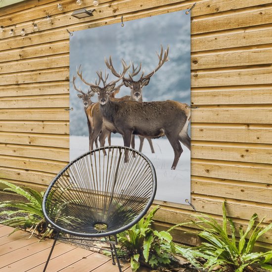 Affiche jardin - Toile jardin - Posters de jardin extérieur - Cerf - Animaux - Neige - Hiver - Paysage - Nature - 90x120 cm - Jardin
