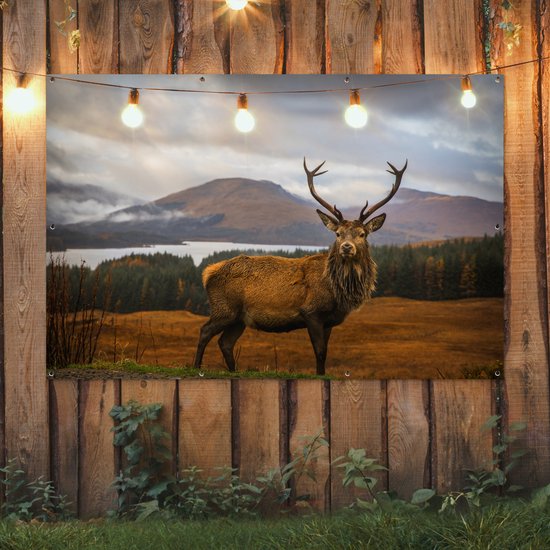 Décoration murale Cerf - Berg - Water - Paysage - Animaux - Arbres - 180x120 cm - Poster jardin - Toile jardin - Poster extérieur