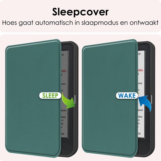 Hoes Geschikt voor Kobo Clara Colour Hoesje Bookcase Cover Book Case Hoes Sleepcover - Donkergroen van i12Cover — afbeelding 3