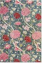 Tuindecoratie Bloemen - Vintage - Roze - Botanisch - 40x60 cm - Tuinposter - Tuindoek - Buitenposter