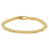 Elastische goudkleurige armband met 4mm edelstalen balletjes - Flexibele goudkleurige armband met 4 mm grote edelstalen balletjes - Met luxe cadeauverpakking
