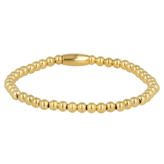 Elastische goudkleurige damesarmband 4mm - Flexibele goudkleurige armband met 4 mm grote edelstalen balletjes - Met luxe cadeauverpakking