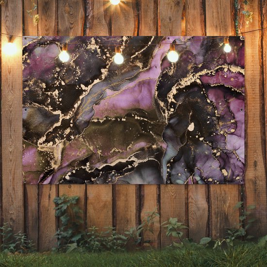 Affiche de jardin Marbre - Or - Pierre - Abstrait - 190x120 cm - Décoration murale extérieure - Affiche de jardin - Toile de jardin - Affiche de clôture - Peinture de jardin