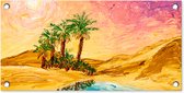 Tuinposter Schilderij - Olieverf - Palmboom - Natuur - Water - 60x30 cm - Tuindoek - Buitenposter