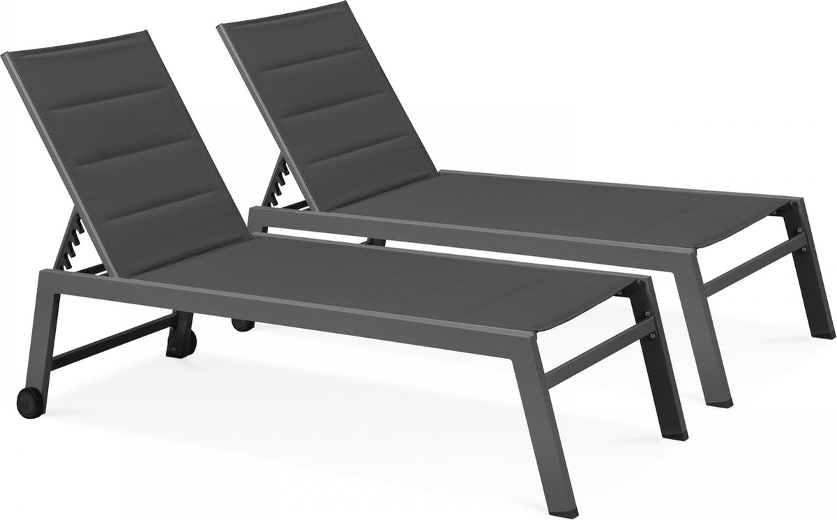 Oviala - Set van 2 aluminium en textilene ligstoelen in grijs - Nouméa