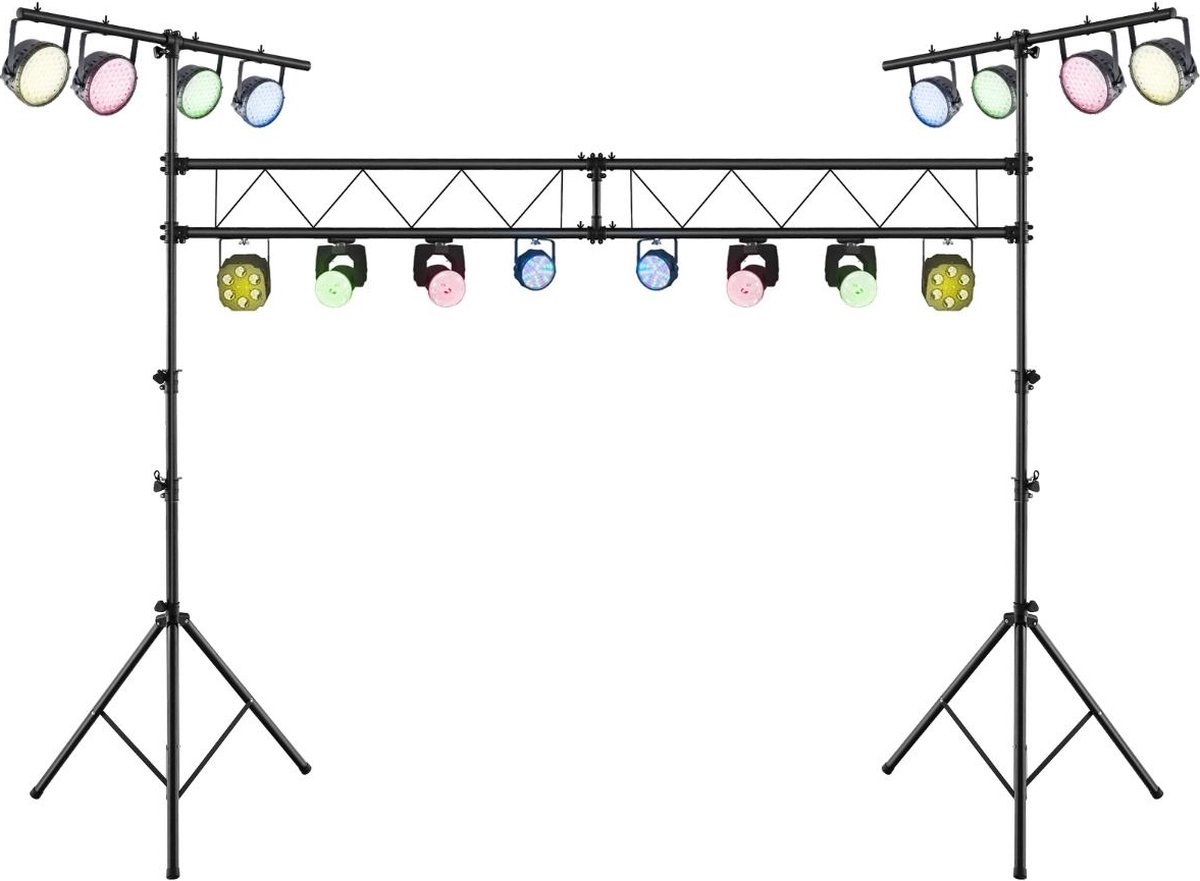 Costway LED Lichtstatief Voor 32 Lampen - Verstelbare Hoogte 180-350 cm - Draagbaar T Bar - Podium Verlichting - Zwart
