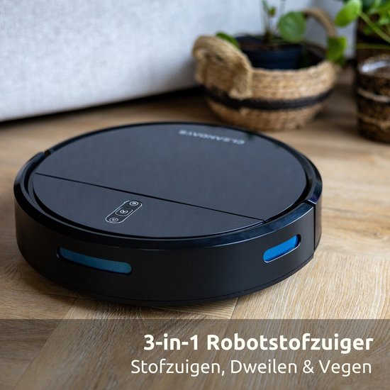 CleanDays D2-007 Robotstofzuiger met Dweilfunctie - Laadstation - 3-in-1 – Stil – 2000Pa – Huisdieren – App + Afstandsbediening