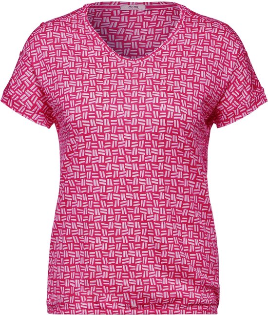 CECIL TOS Button T-shirt With Minimal print Dames T-shirt - pink sorbet - Maat XL