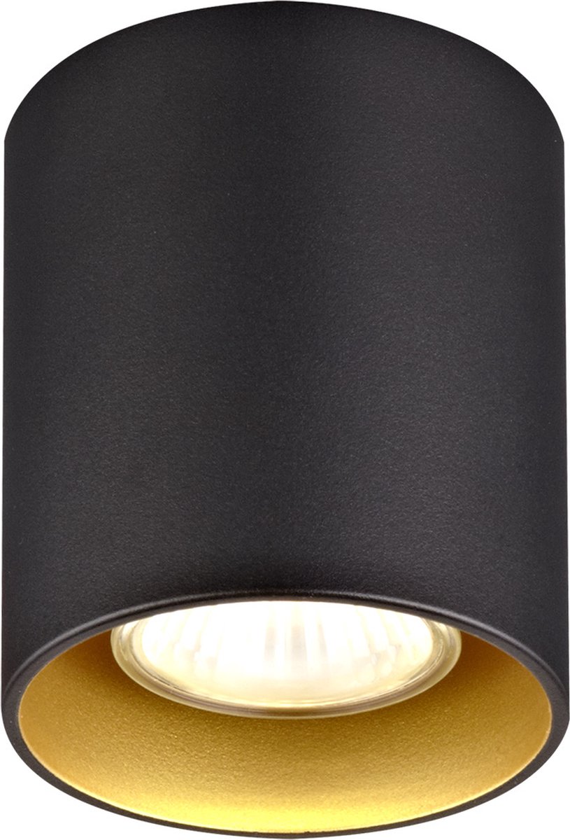 Barbara plafondlamp, zwart/goud, rond, Ø80 x H95 mm, 1x GU10 (excl. lichtbron, max. 50W), IP20
