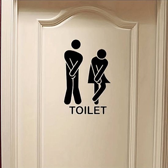 Allernieuwste.nl® 2 STUKS WC Toilet Stickers Hoge Nood Silhouetten Set Man en Vrouw - WC Pictogram Deursticker - 18 x 13 cm- 2 STUKS %%