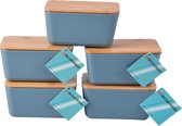 Set de 5 boîtes de rangement multifonctions avec couvercle en Bamboe 0,7 L – Blauw – Hermétique – Utilisé comme organiseur de cuisine et Ménage – 13 x 8 x 7 cm