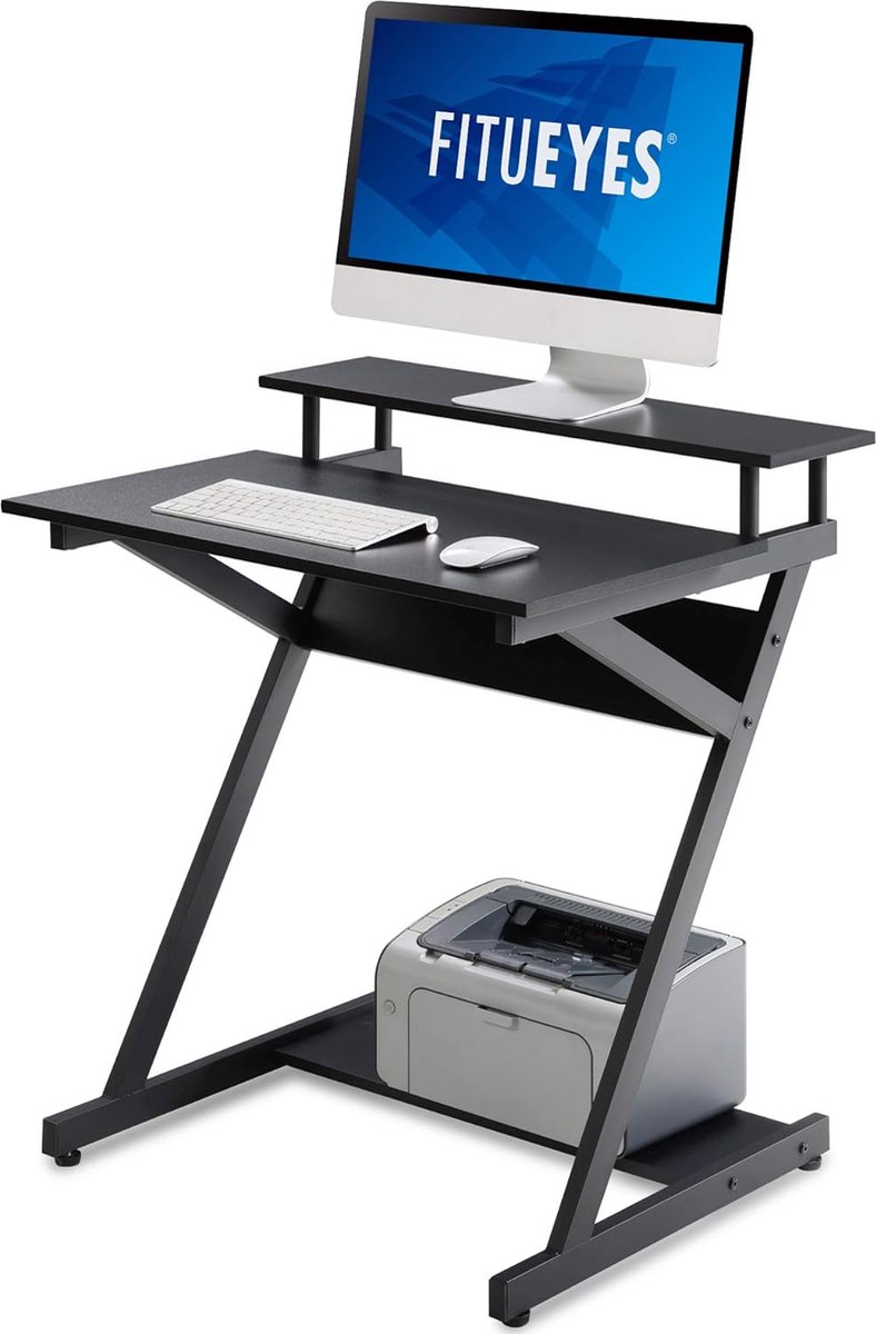 Computertafel met toetsenbord Z-vormige houten zwarte schrijftafel