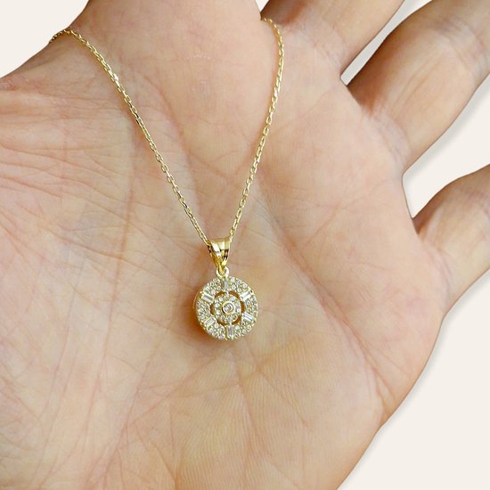 Ketting van gold plated met zirkonia hanger 3 mm - SRMN7007YW Ketting van gold plated met zirkonia hanger 3 mm - SRMN7007YW