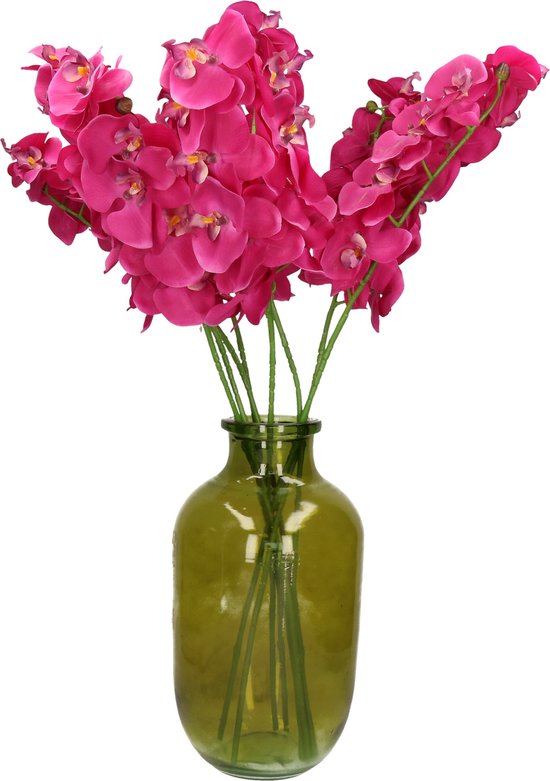 Mica Decorations Kunstbloemen boeket Orchidee - 8 stelen - diep roze - 71 cm - Kunst zijdebloemen