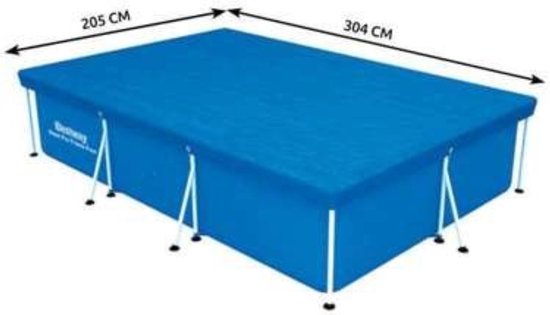 Blauw Bestway Steel Pro rechthoekig zwembadafdekzeil met afmetingen 304 cm x 205 cm.