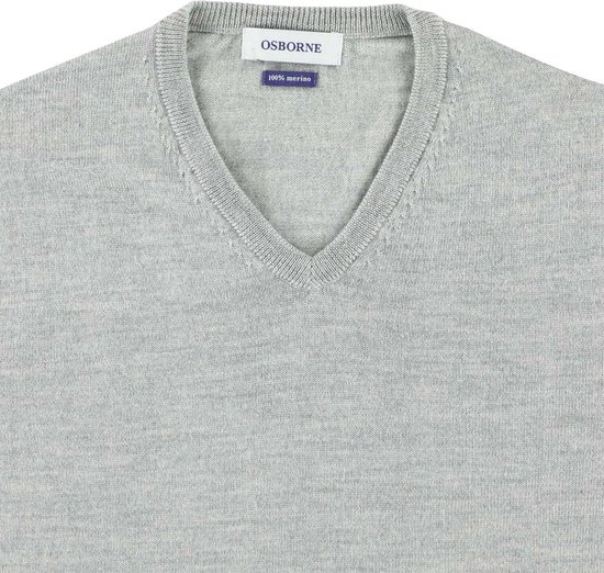 Osborne Knitwear Trui met V hals - Merino wol - Light Grey - 3XL