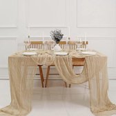 Tafelloper beige 90 x 400 cm mousseline tafeldecoratie bruiloft boho gaas kaasdoek tafelloper voor bruiloft verjaardag - - tafeldecoratie