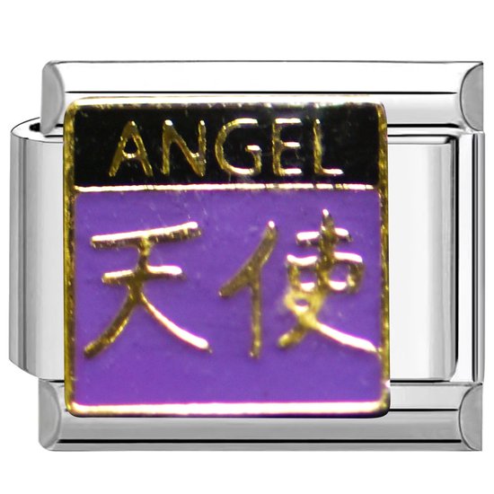 Quiges - Schakel - Bedel - 9mm - charms - Kleurrijk - Engel in het Chinees - Geschikt voor - Nomination- armband - Schakelarmband - italy bedels armband