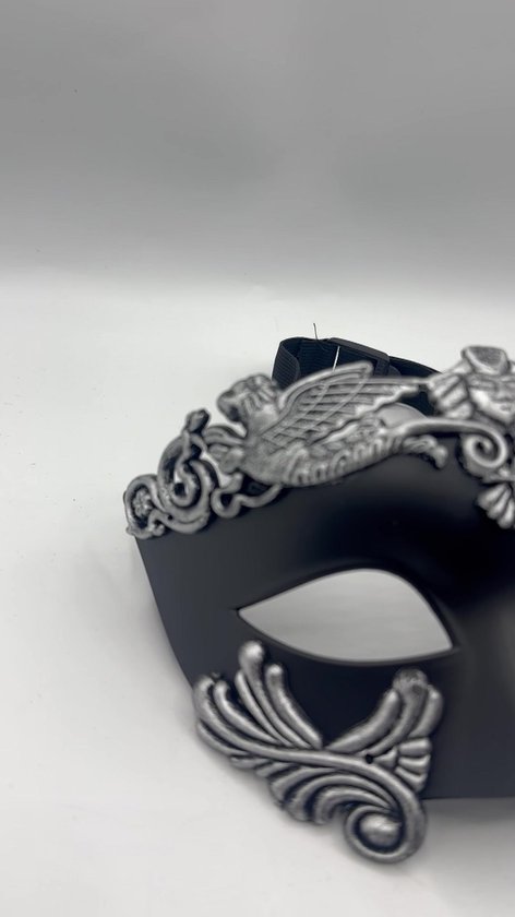 Masque vénitien pour hommes en noir avec argent - Masque de Fête pour hommes avec et sans lunettes - Masque pour porteurs de lunettes - Masque de Gala dans le style grec-romain