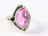 Bewerkte zilveren ring met roze toermalijn - maat 18.5