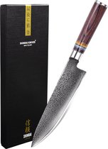 Shinrai Knives - Koksmes 20 cm - Koksmes - Damascus Mes - Micarta Jewels - Met Luxe Geschenkdoos - Keukenmes - Japans Hakmes