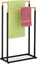 Porte-serviettes Relaxdays - 2 tiges - porte-serviettes sur pied - métal et bambou - salle de bain