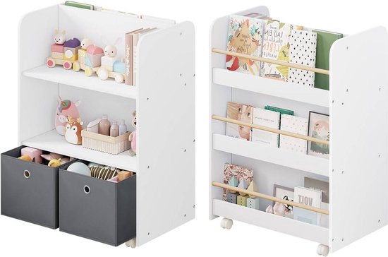 ROBUD Boekenkast Voor Kinderen, Karamelkleur, Houten Staand Rek Meertraps Met Speelgoedopbergruimte Kinderkast Grote Fotoboeken Kindermeubels 1627799167