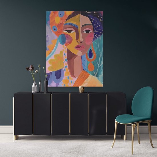 Artaza Peinture sur toile représentant une femme dans un turban coloré - 90 x 120 - Décoration murale - Photo sur toile - Impression sur toile