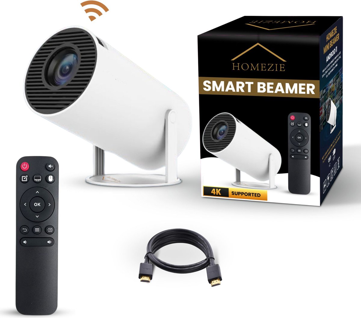 Bol.com Homezie Beamer | Streamen vanaf je telefoon | 4K support | 720P | WiFi, HDMI, Bluetooth | Android 11.0 | Projector | Min... aanbieding