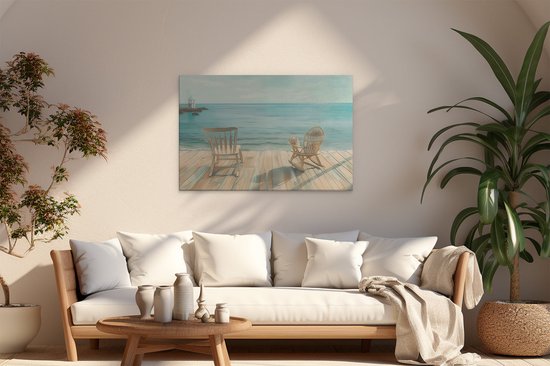 Artaza Peinture sur toile Deux Chaises à bascule sur une terrasse en bois avec vue sur l'océan - 120 x 80 - Groot - Photo sur toile - Impression sur toile