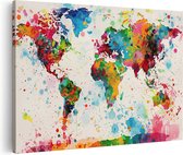 Artaza Canvas Schilderij Kleurrijke Wereldkaart met Verfspatten - 120x80 - Groot - Foto Op Canvas - Canvas Print