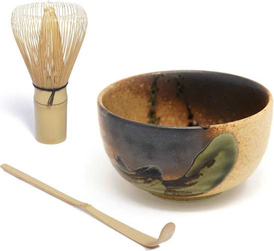 Quertee Matcha Set - Original Japanese Matcha Bowl Aqua - 400ml PLUS Matcha Broom Chasen - Matcha Broom PLUS Matcha Bamboo Spoon Chashaku