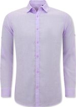 Linnen Overhemd Heren - Heren Overhemden Lange Mouw - Regular Fit - Linnen Blouse Heren - Blouse Heren - Paars