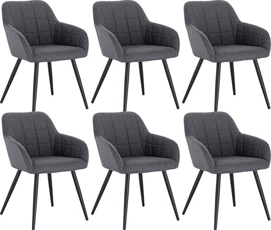 Rootz Set van 6 gestoffeerde eetkamerstoelen - Fauteuils - Linnen stoelen - Ergonomisch ontwerp - Duurzame constructie - Veelzijdige stijl - 43 cm x 55 cm x 81 cm