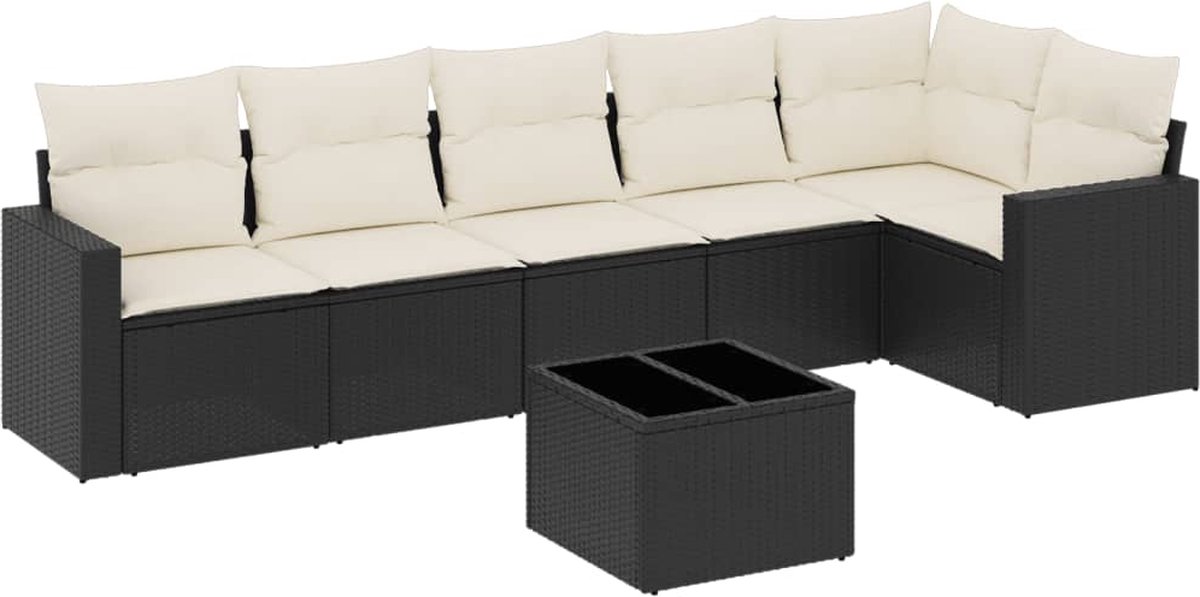 vidaXL 7-delige - Loungeset - met - kussens - poly - rattan - zwart