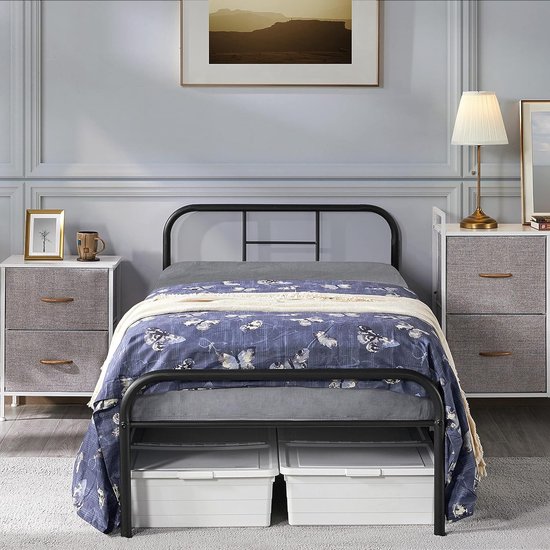 Metalen bed met lattenbodem, bedframe met hoofdeinde, eenpersoonsbed, logeerbed, bedframe voor logeerkamer, slaapkamer, 90 x 190 cm