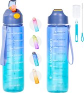 1 liter sportwaterflessen, grote capaciteit Time Maker waterfles, plastic lekvrije duurzame drinkfles voor sport, sportschool, fitness, fietsen, reizen, school en kantoor (blauw)