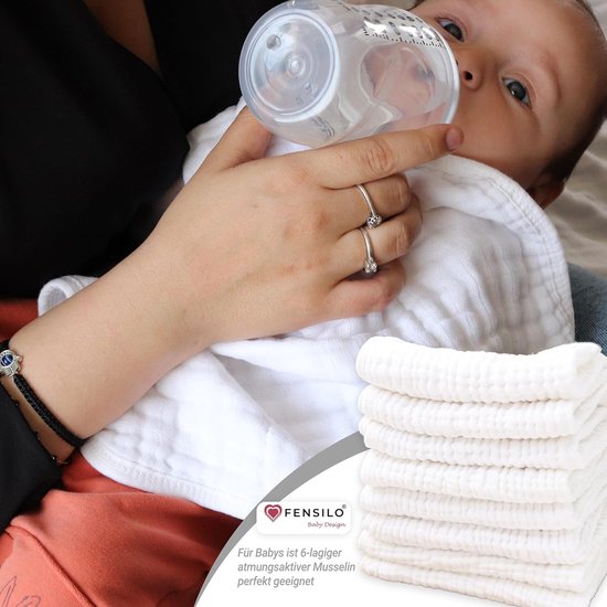 FENSILO - Hydrofiele Luiers - Hydrofiele Doeken - 100% Katoenen mousseline - 35 x 50 cm - 8 pack - Wit -Musseline doeken voor baby's, spuugdoeken voor baby's, 6 lagen, absorberende luiers, stoffen luiers