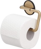 Toiletpapierhouder, boren niet nodig dankzij geïntegreerde kleeffolie, optionele bevestiging voor schroeven, geborsteld messing/zwart, 150 x 100 x 26 mm