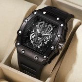 Heren Skelet Dial - Zwart - Heren Mode - Luxe Gel Riem - Waterdicht - Heren horloge -