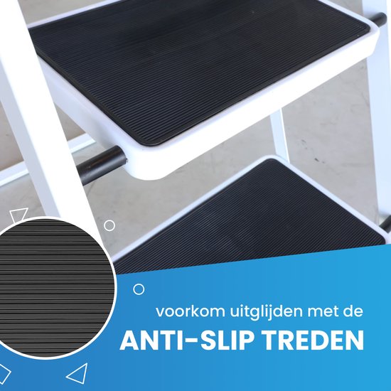IVOL Huishoudtrap 4 treden - Keukentrap Inklapbaar - Wit - Antislip - Max. hoogte 93 cm