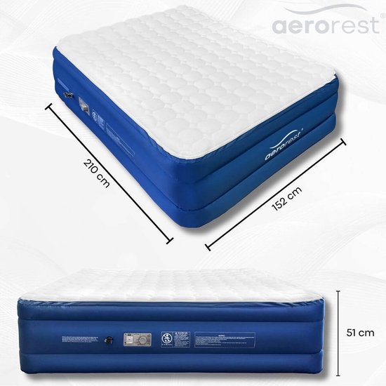 Matelas pneumatique AeroRest Cloud Top pour 2 personnes | 210 cm de longueur | Surmatelas amovible | Avec pompe intégrée | Sac de transport inclus |